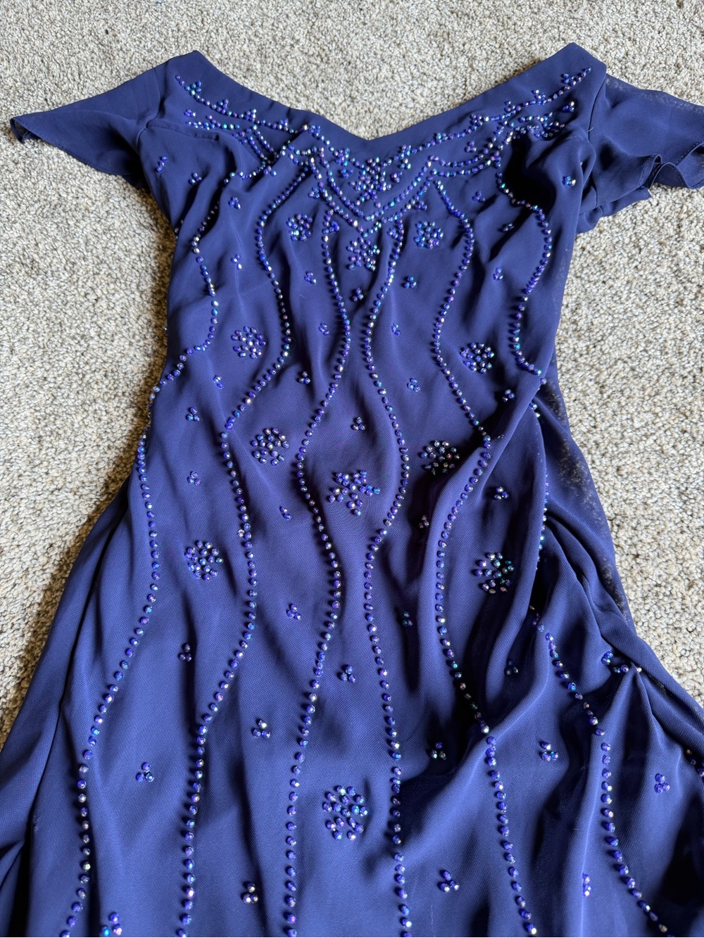 VTG Whimsigoth Navy Asymmetrical Beaded Handkerchief Hem Dress Sz 16 Fairy Y2K - Picture 2 of 9